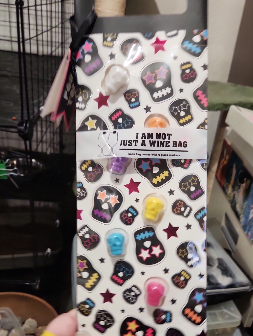 I Am Not Just a Wine Bag — Multicolor Skull Pattern Glass Markers